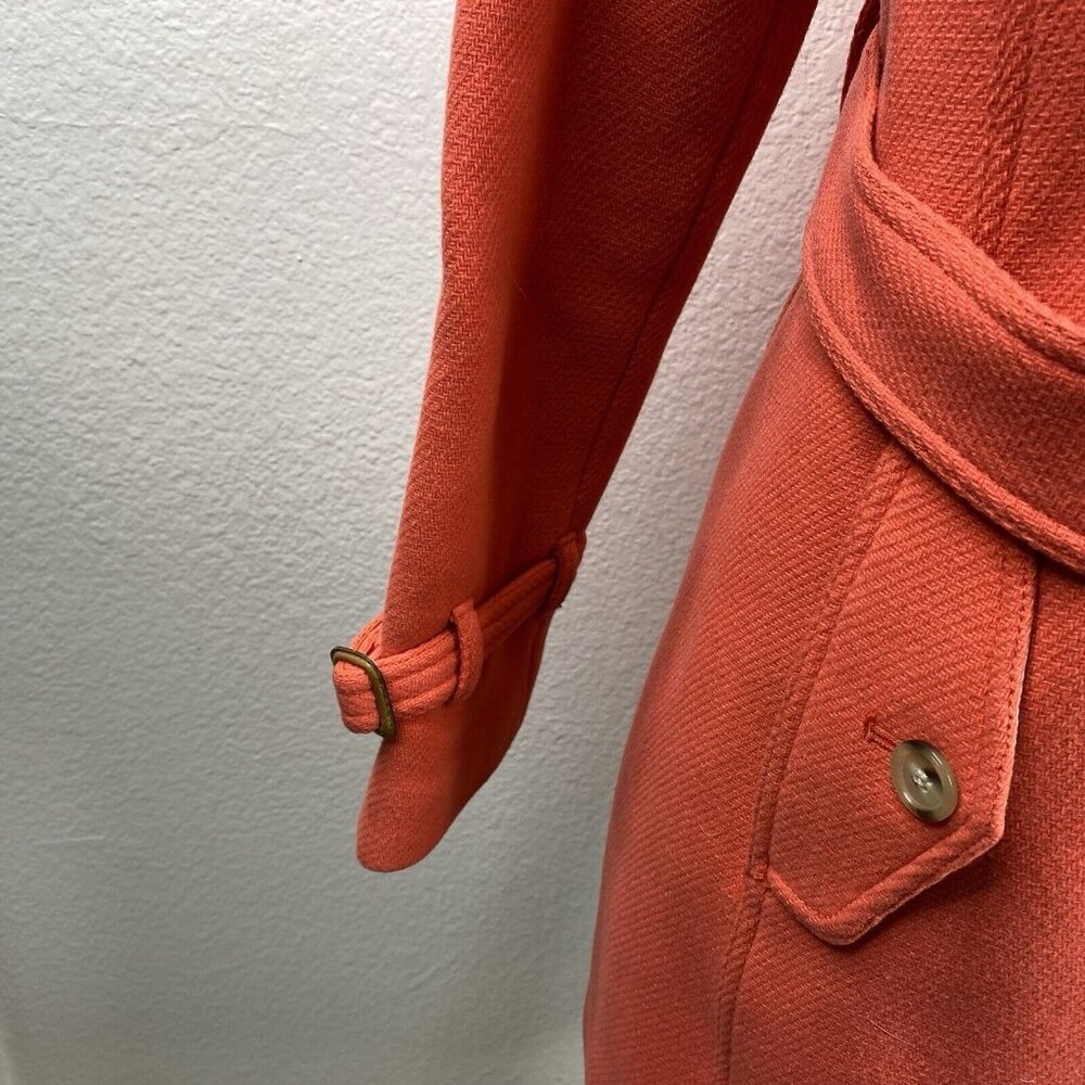 J Crew Coat Jacket Women's Coral Sz 2 Stadium Cloth Nello Gori Wool Belted - Picture 8 of 16